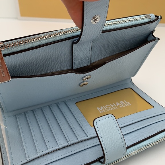 MICHAEL KORS LG DOUBLE ZIP WRISTLET Phone Case Holder Wallet Vista Blue - Picture 8 of 14